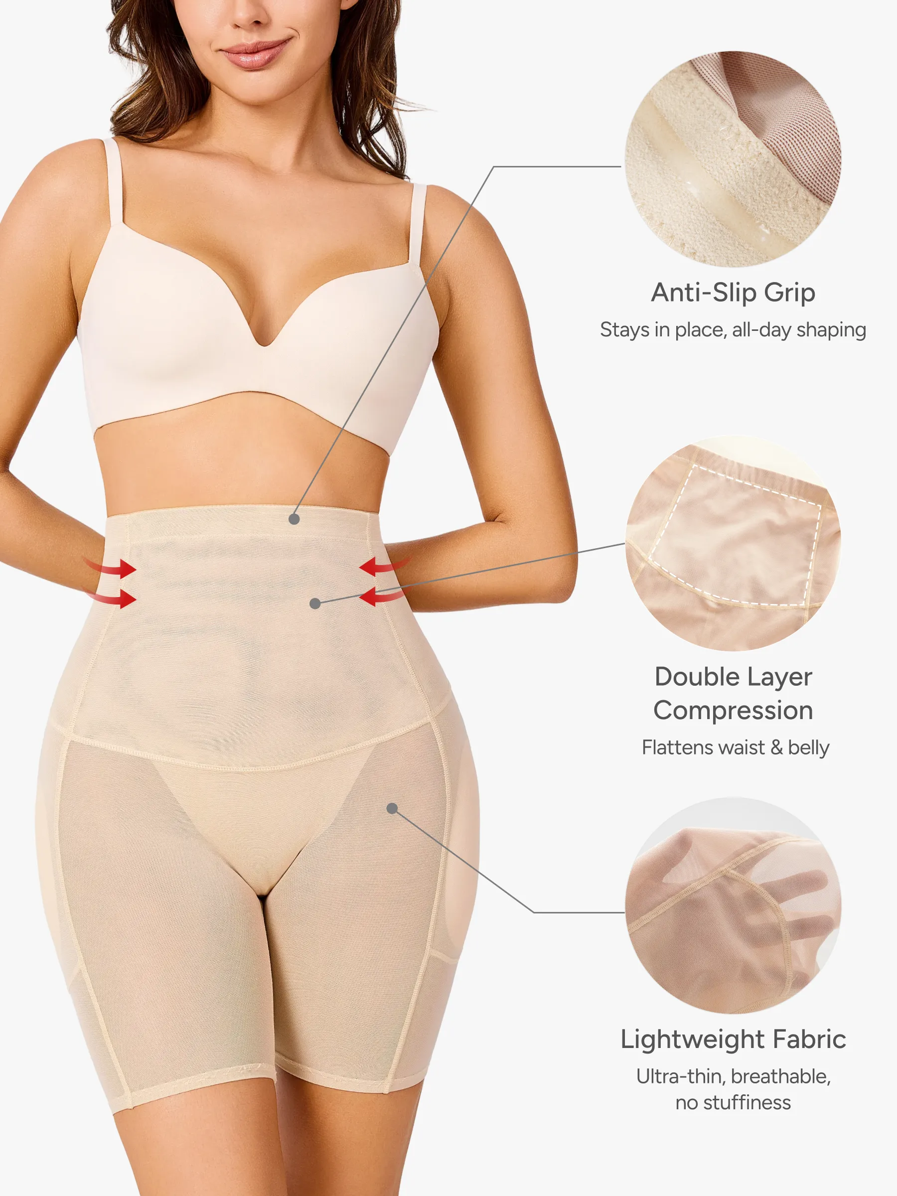Women High Waist Padded Butt Lifting Shorts Thigh Shapewear 