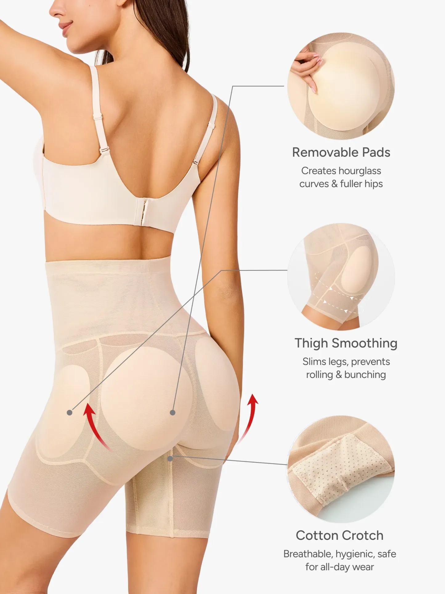 Women High Waist Padded Butt Lifting Shorts Thigh Shapewear 