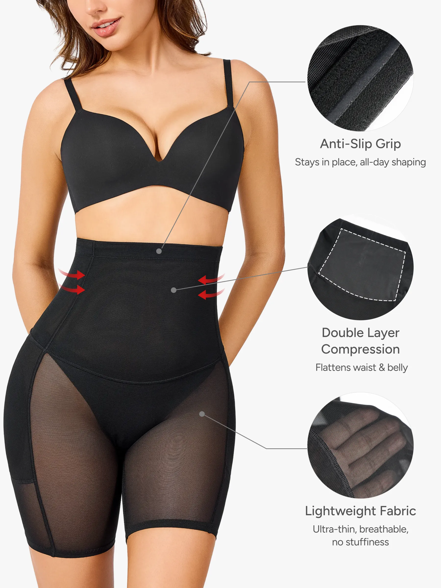 Women High Waist Padded Butt Lifting Shorts Thigh Shapewear 