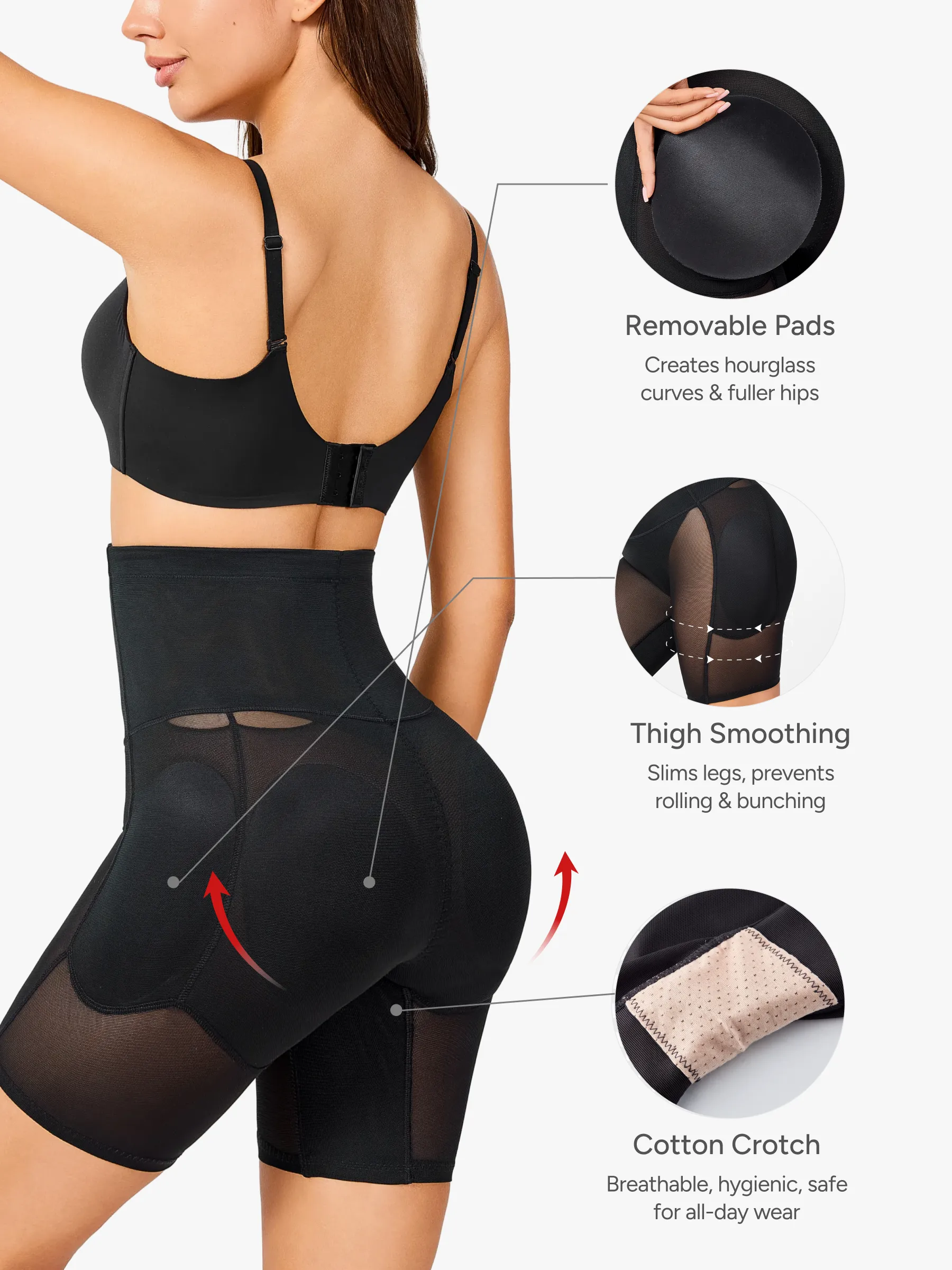Women High Waist Padded Butt Lifting Shorts Thigh Shapewear 