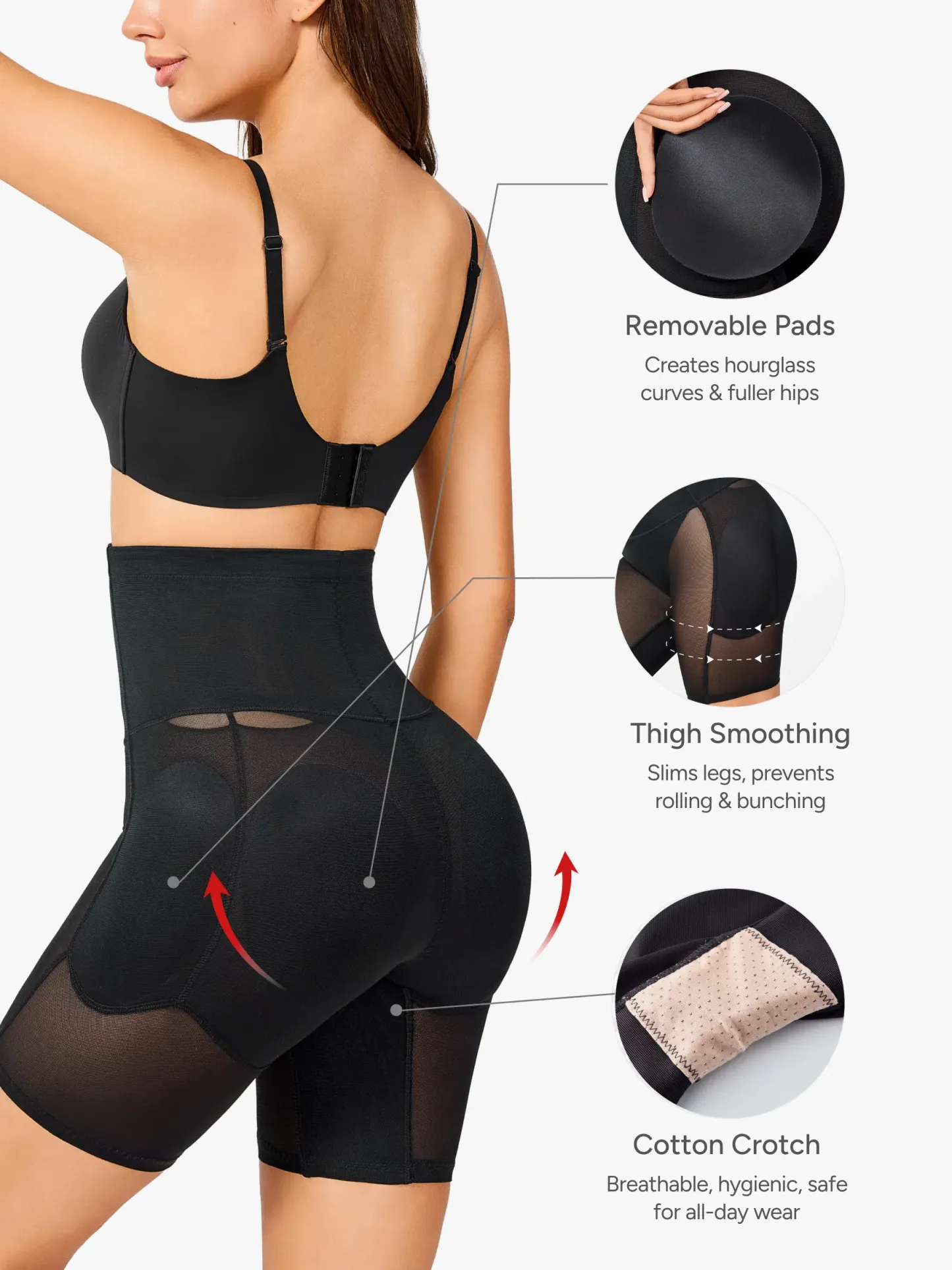 Women High Waist Padded Butt Lifting Shorts Thigh Shapewear 