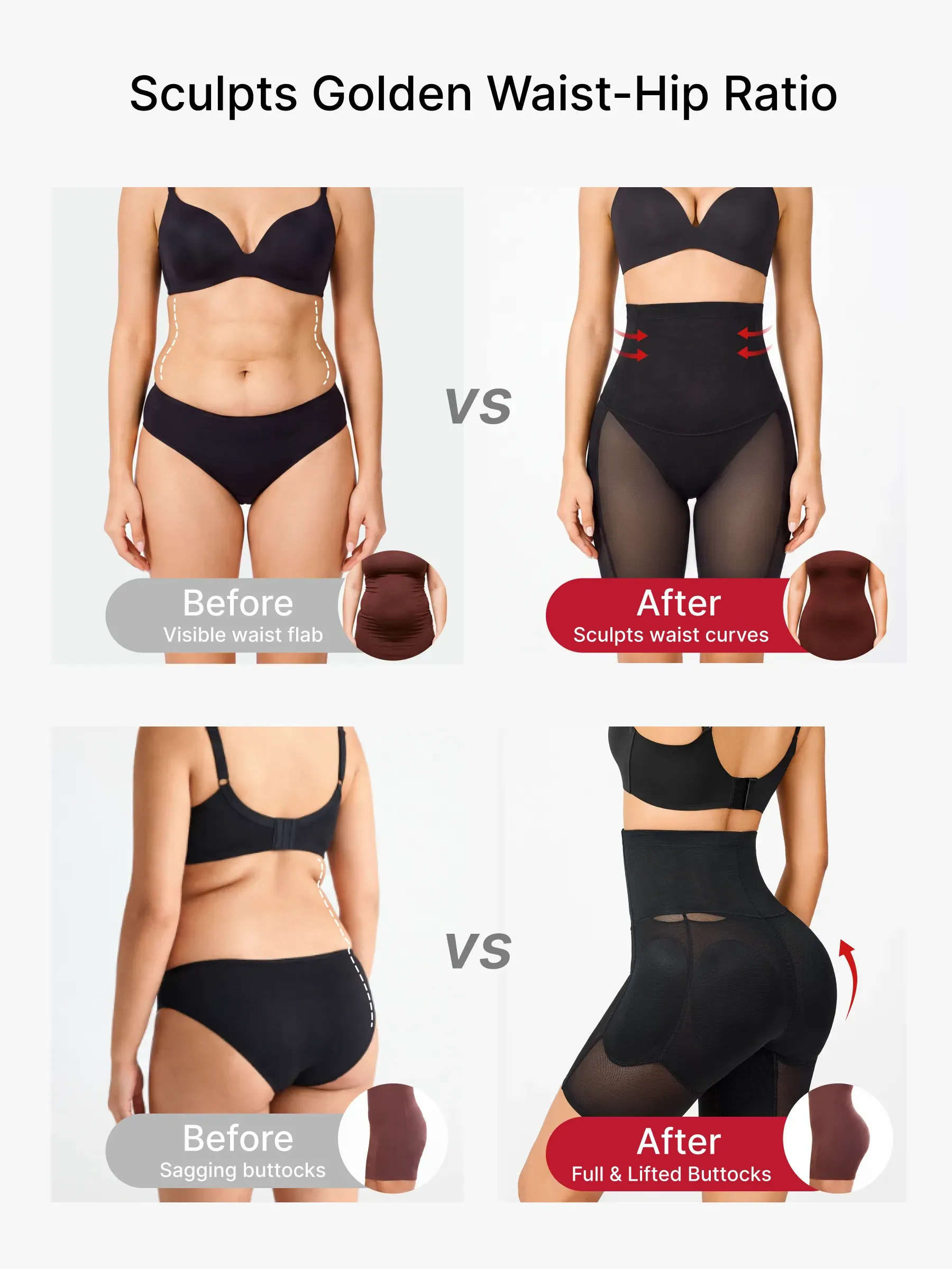 Women High Waist Padded Butt Lifting Shorts Thigh Shapewear 