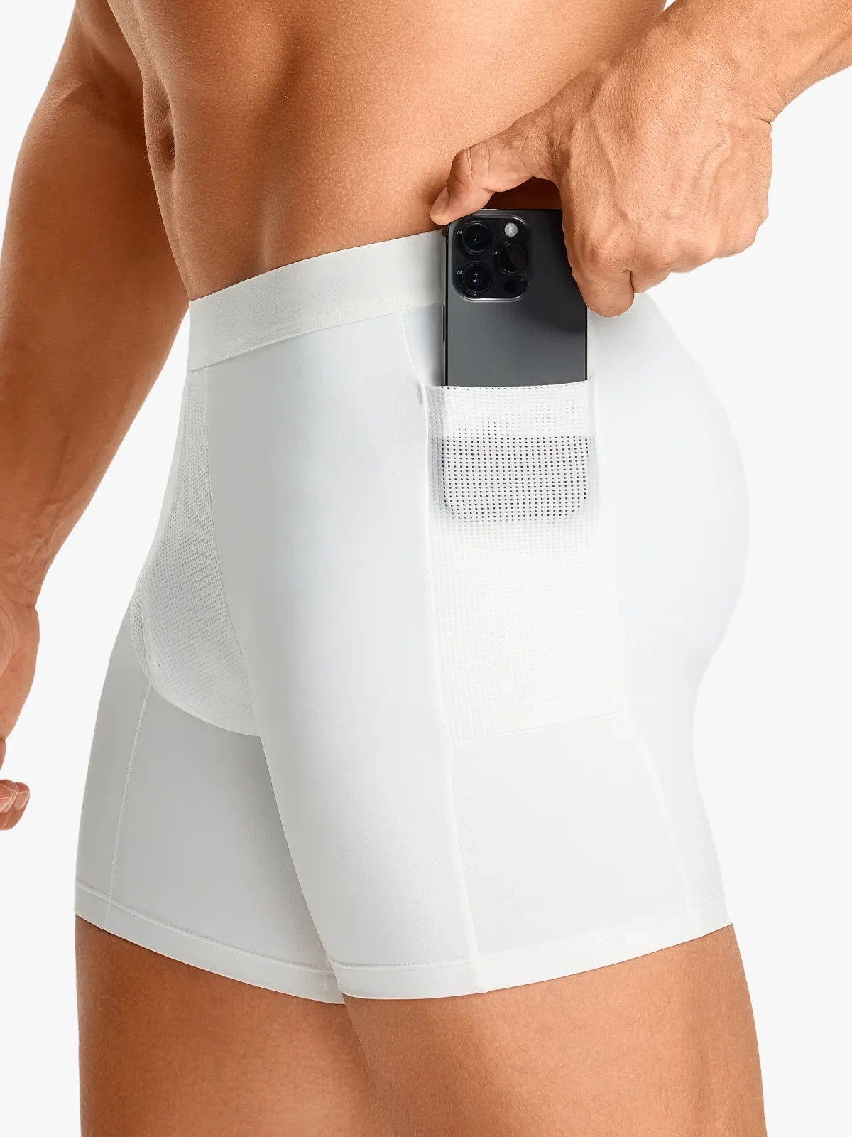 Mid-Waist Compression Boxer Briefs with Phone Pocket For Men