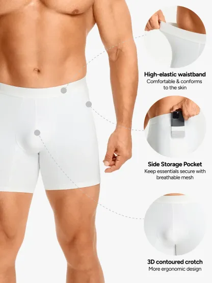 Mid-Waist Compression Boxer Briefs with Phone Pocket For Men