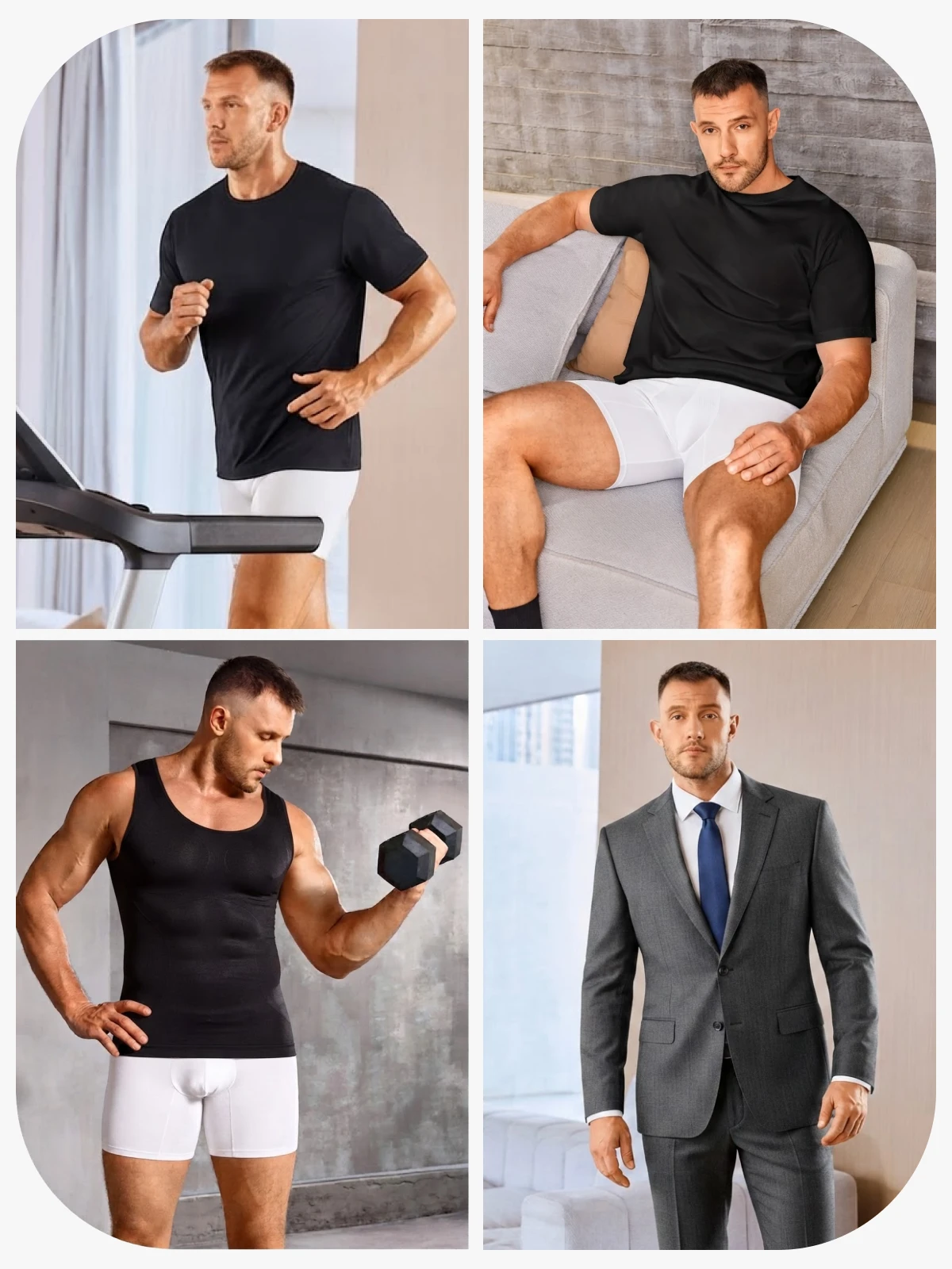 Mid-Waist Compression Boxer Briefs with Phone Pocket For Men
