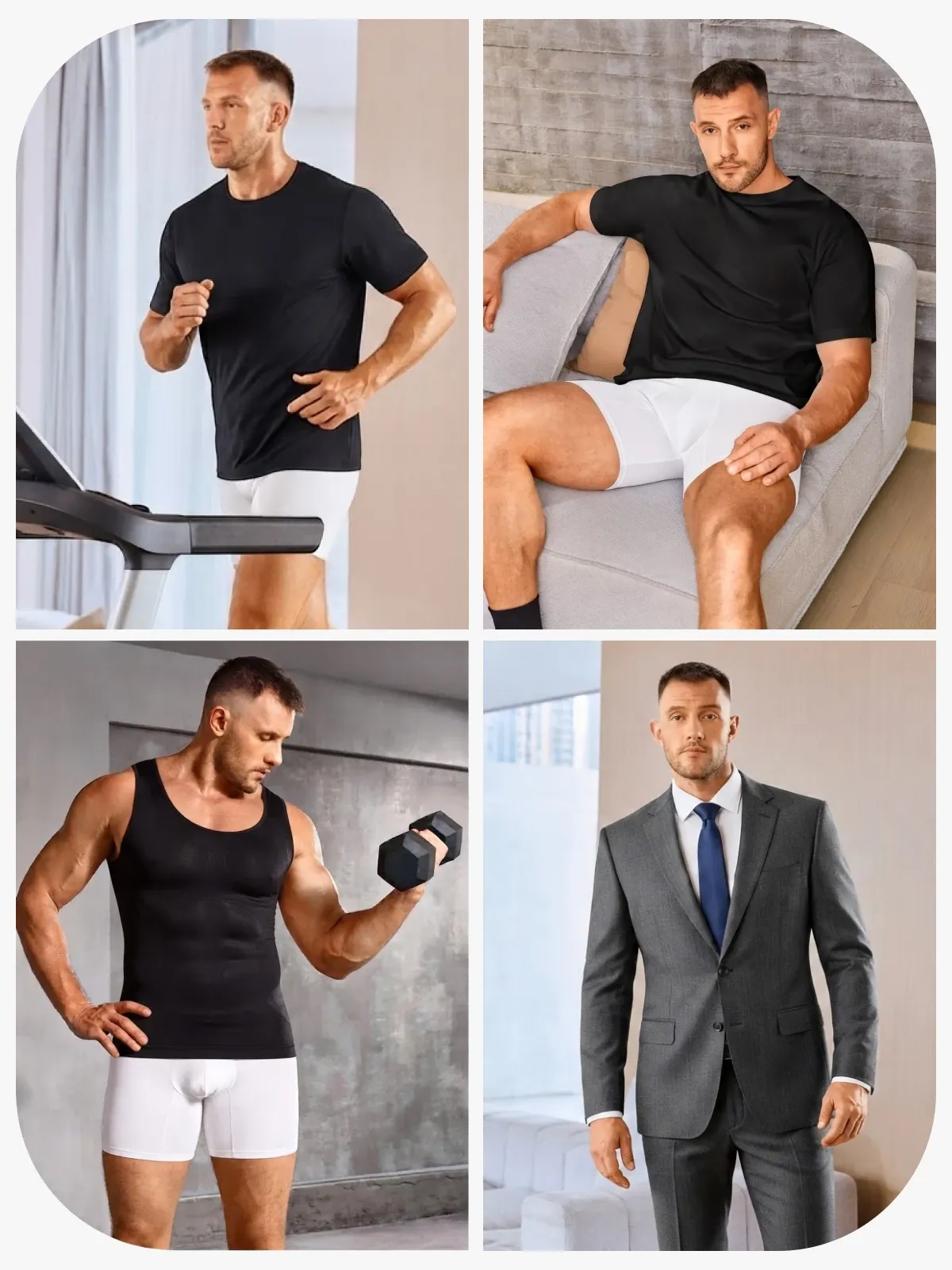 Mid-Waist Compression Boxer Briefs with Phone Pocket For Men