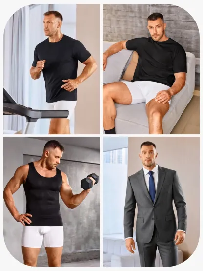 Mid-Waist Compression Boxer Briefs with Phone Pocket For Men