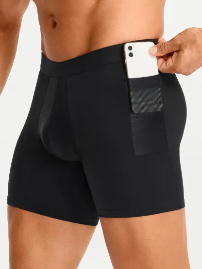 Mid-Waist Compression Boxer Briefs with Phone Pocket For Men