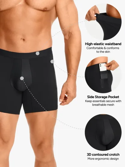 Mid-Waist Compression Boxer Briefs with Phone Pocket For Men