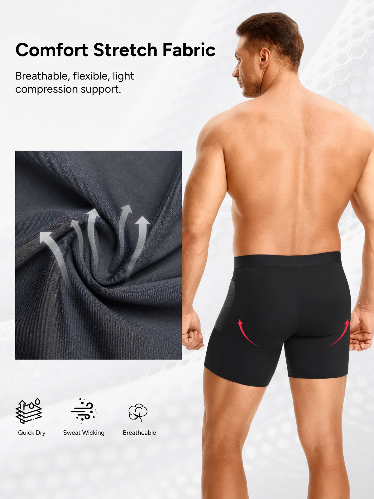 Mid-Waist Compression Boxer Briefs with Phone Pocket For Men