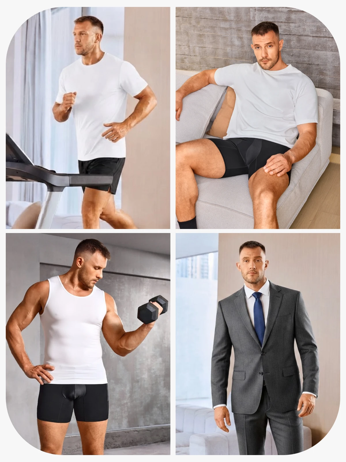 Mid-Waist Compression Boxer Briefs with Phone Pocket For Men