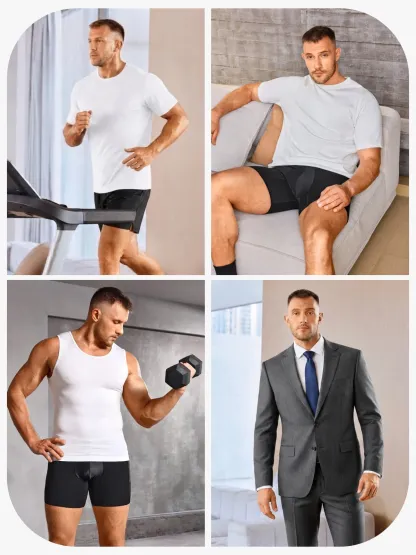 Mid-Waist Compression Boxer Briefs with Phone Pocket For Men