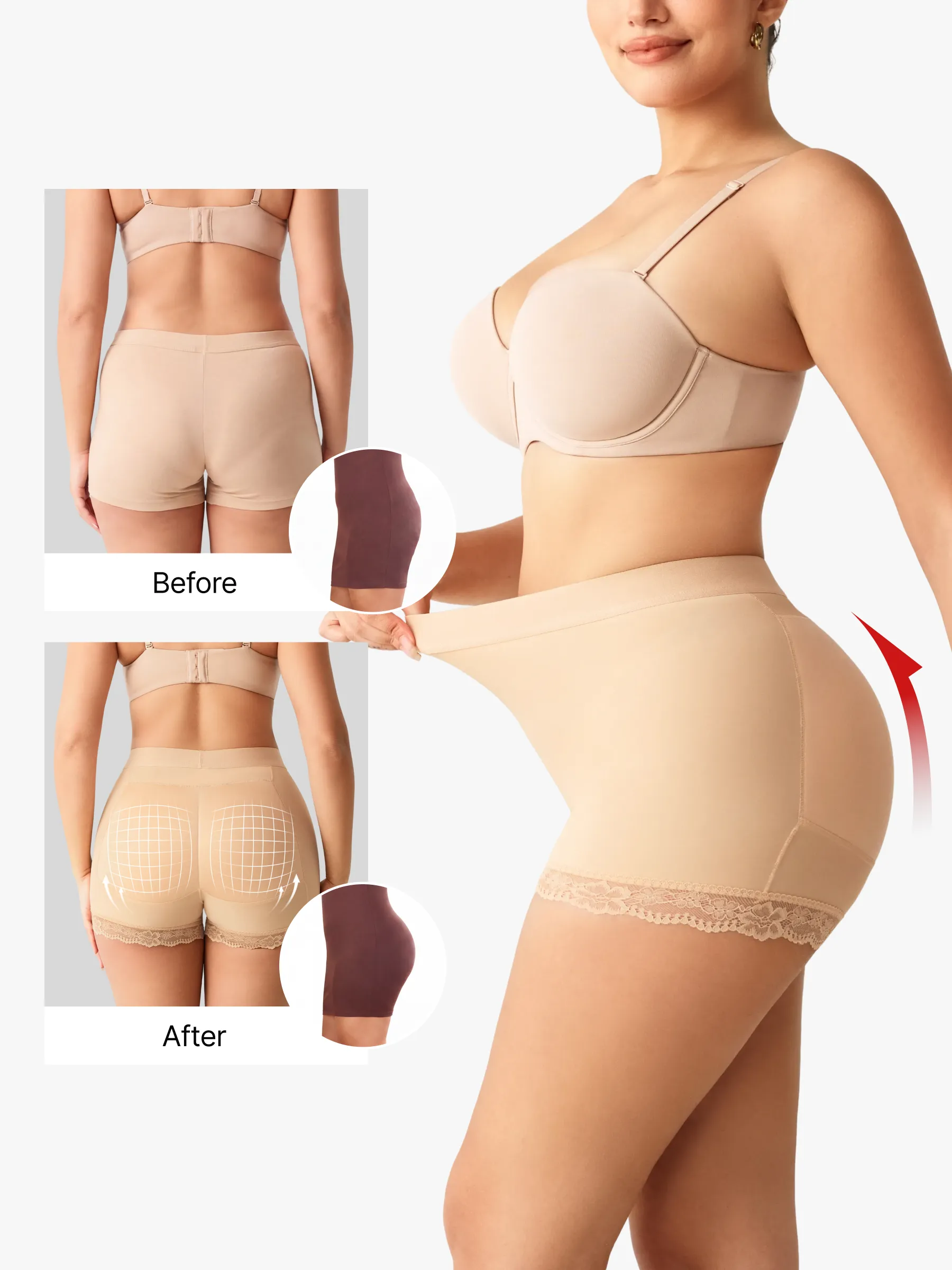 Women Mid-Rise Butt Lifter Padded Hip Enhancer Control Shorts
