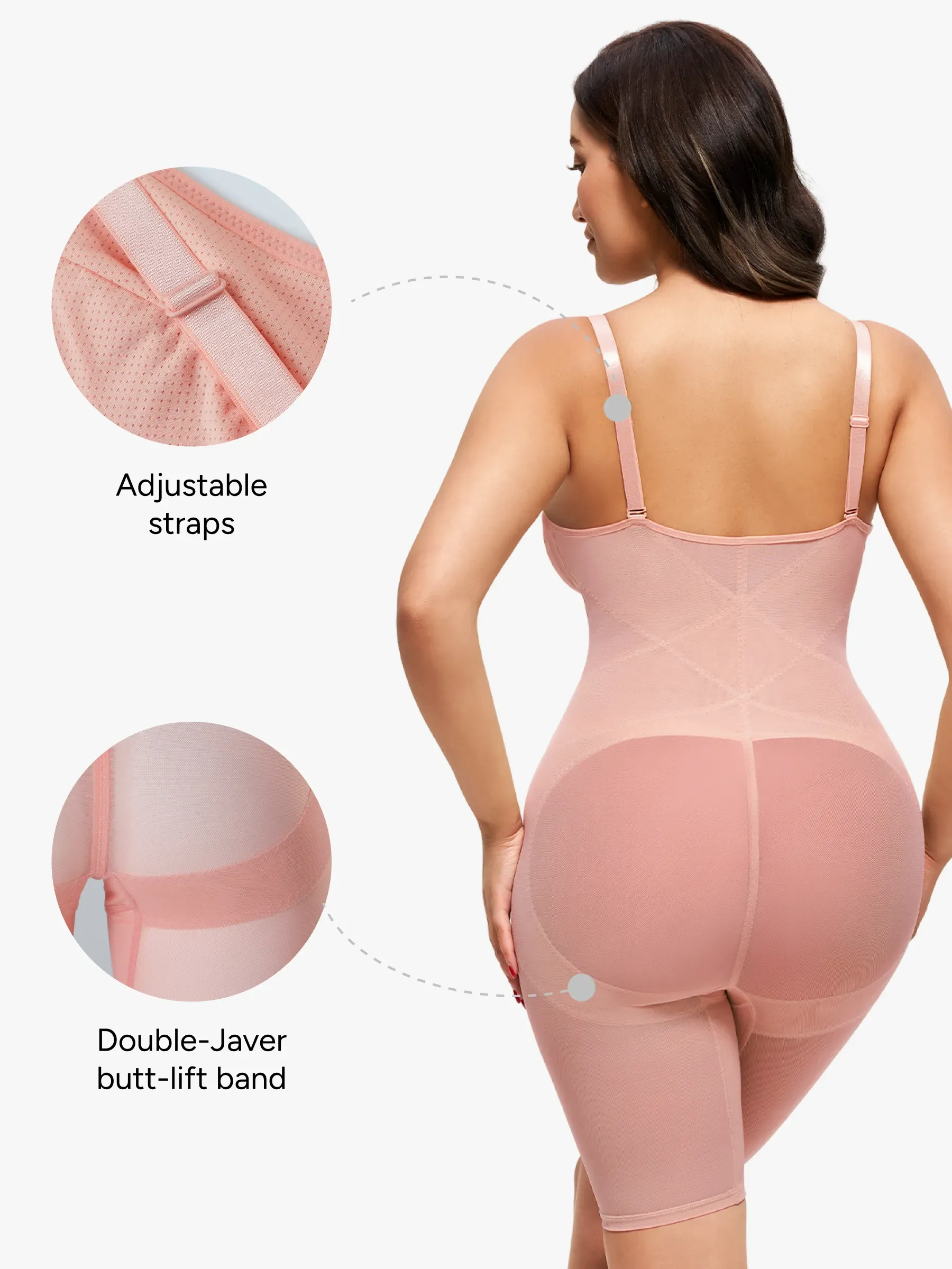 Mesh Tummy Control V-Neck Mid Thigh Bodysuit