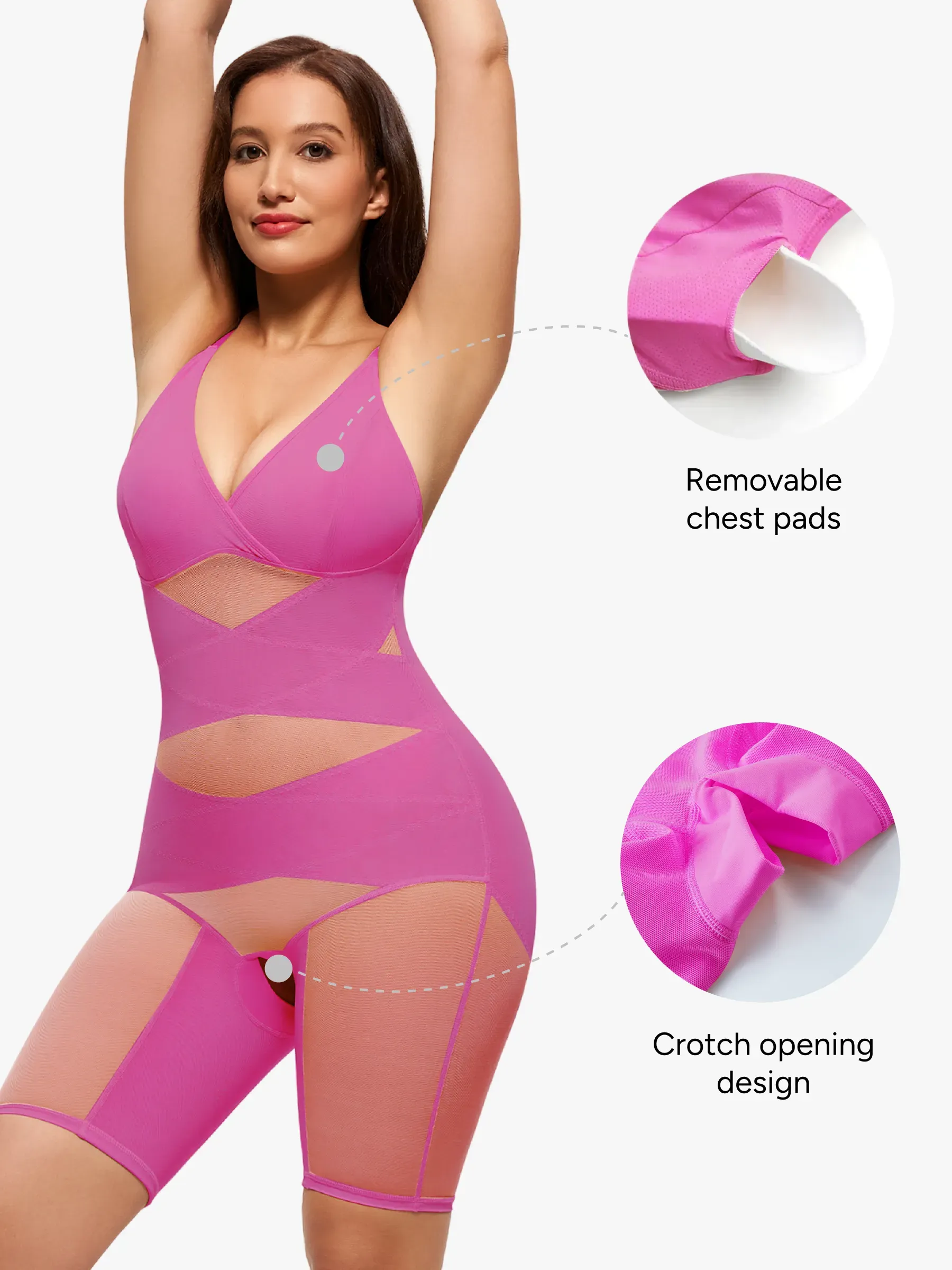Mesh Tummy Control V-Neck Mid Thigh Bodysuit