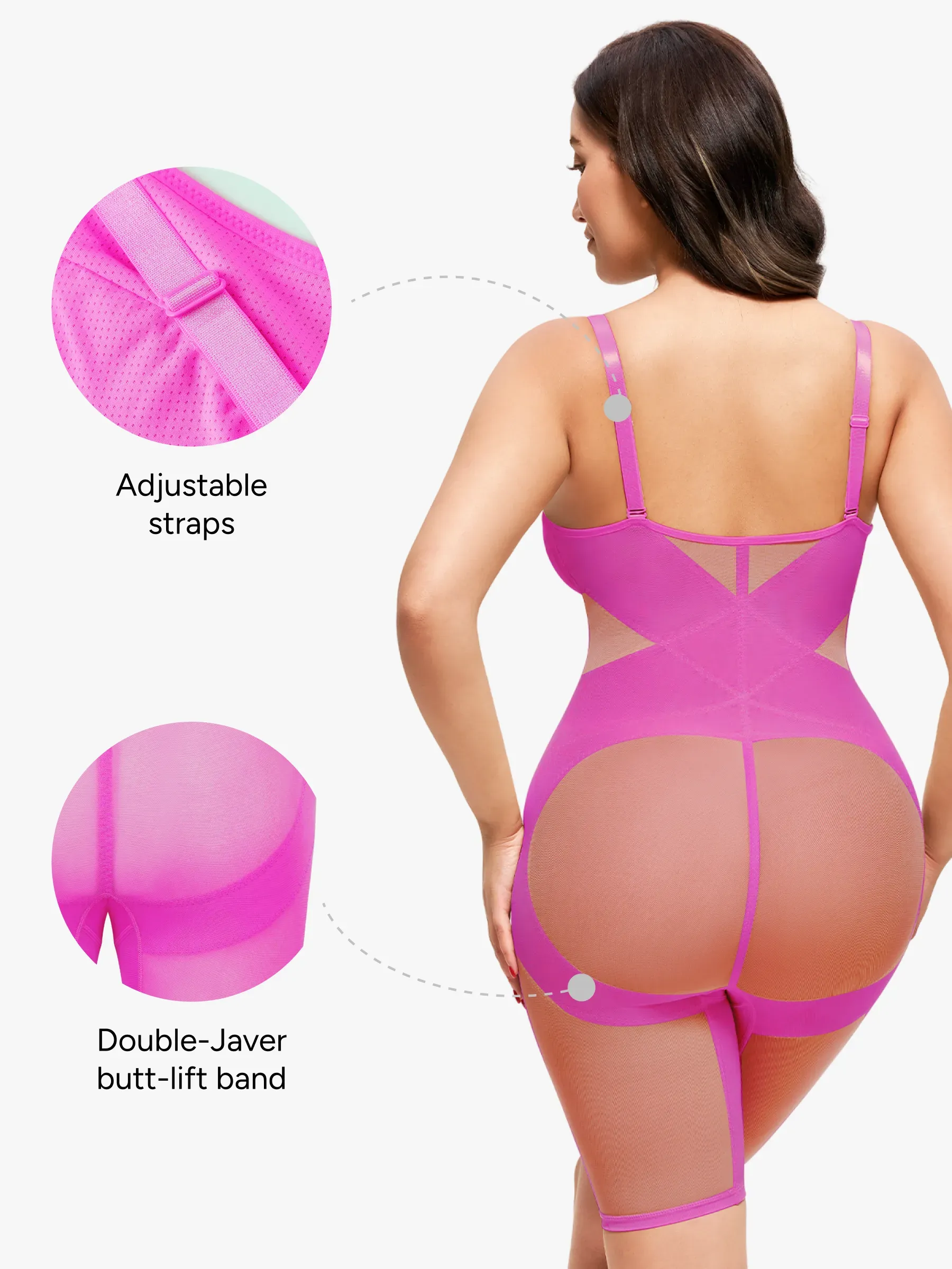 Mesh Tummy Control V-Neck Mid Thigh Bodysuit