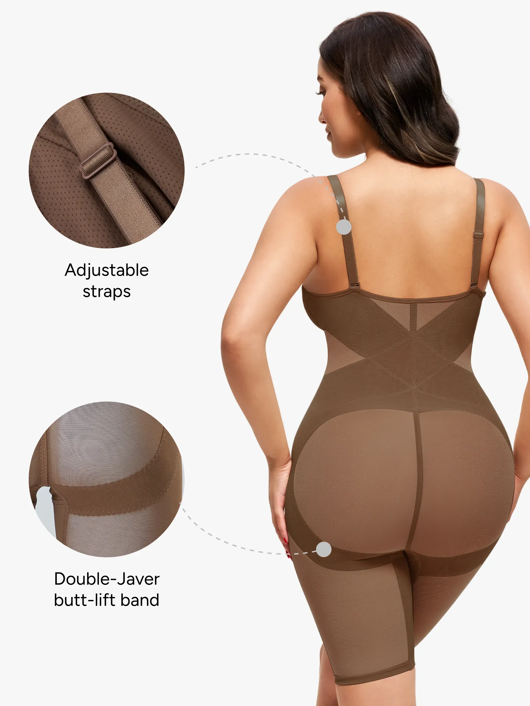 Mesh Tummy Control V-Neck Mid Thigh Bodysuit