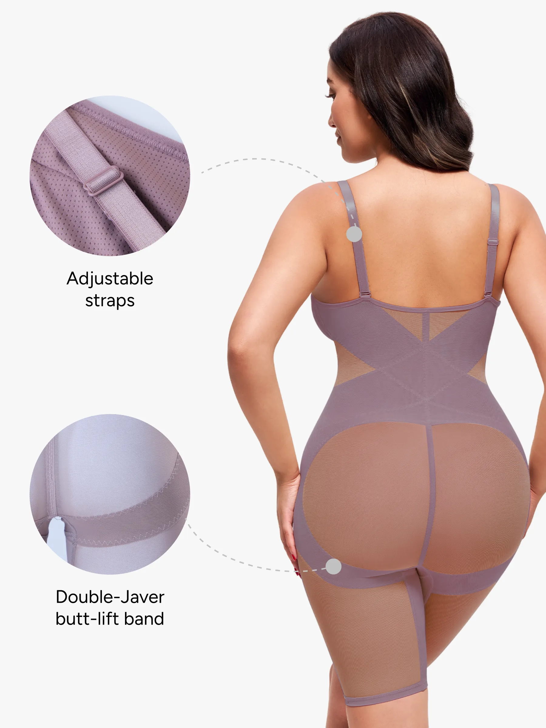 Mesh Tummy Control V-Neck Mid Thigh Bodysuit