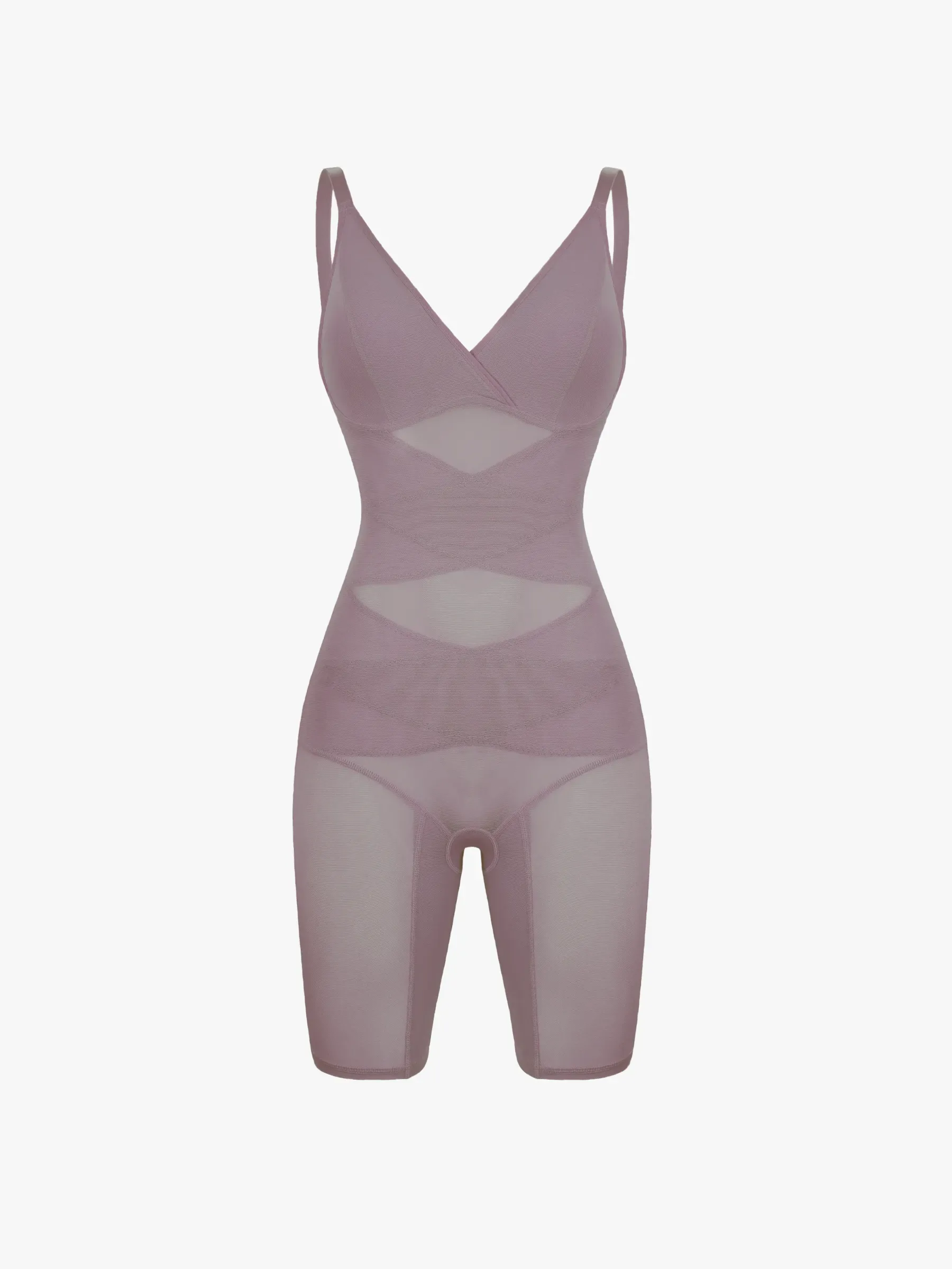 Mesh Tummy Control V-Neck Mid Thigh Bodysuit
