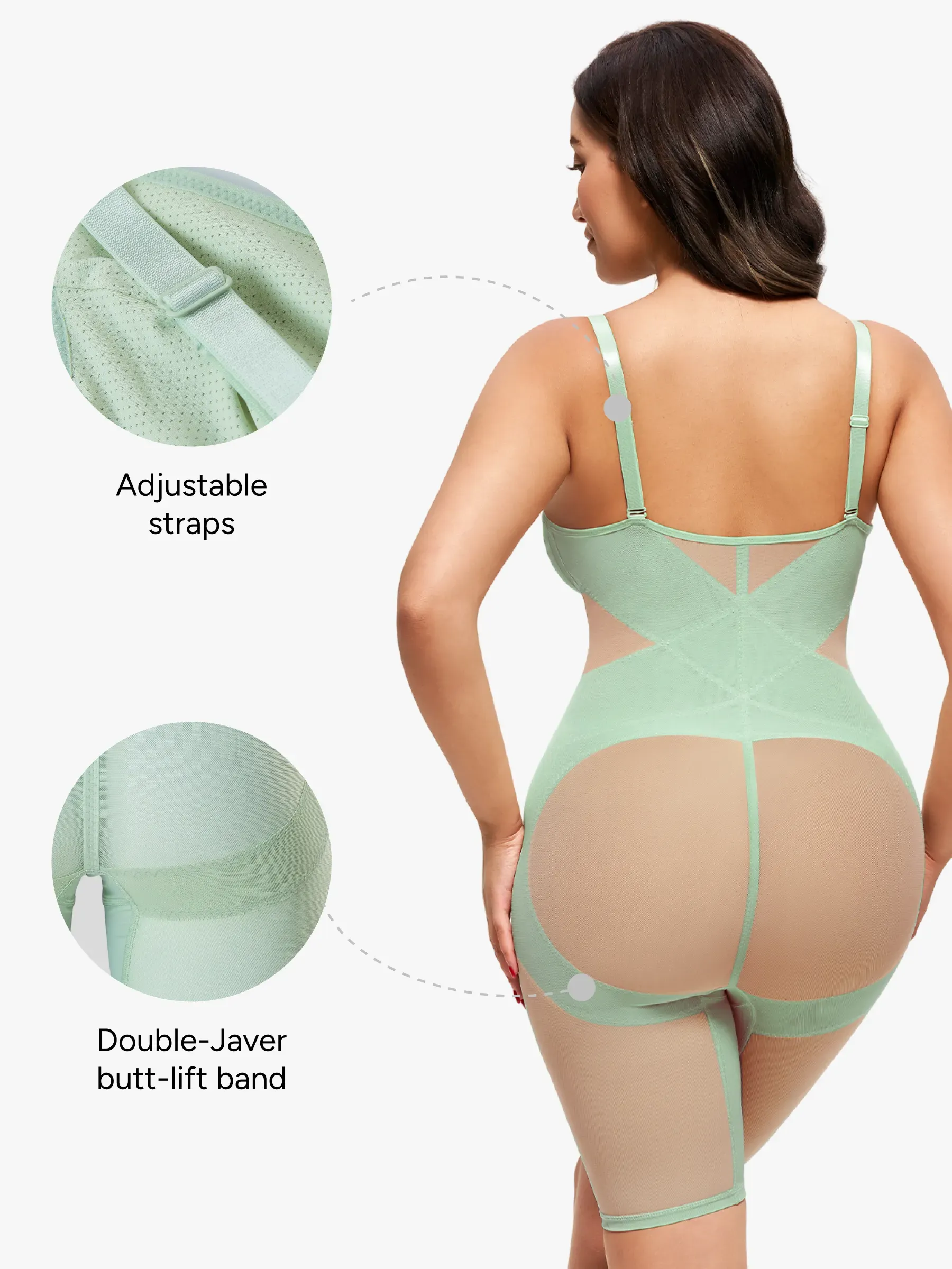 Mesh Tummy Control V-Neck Mid Thigh Bodysuit