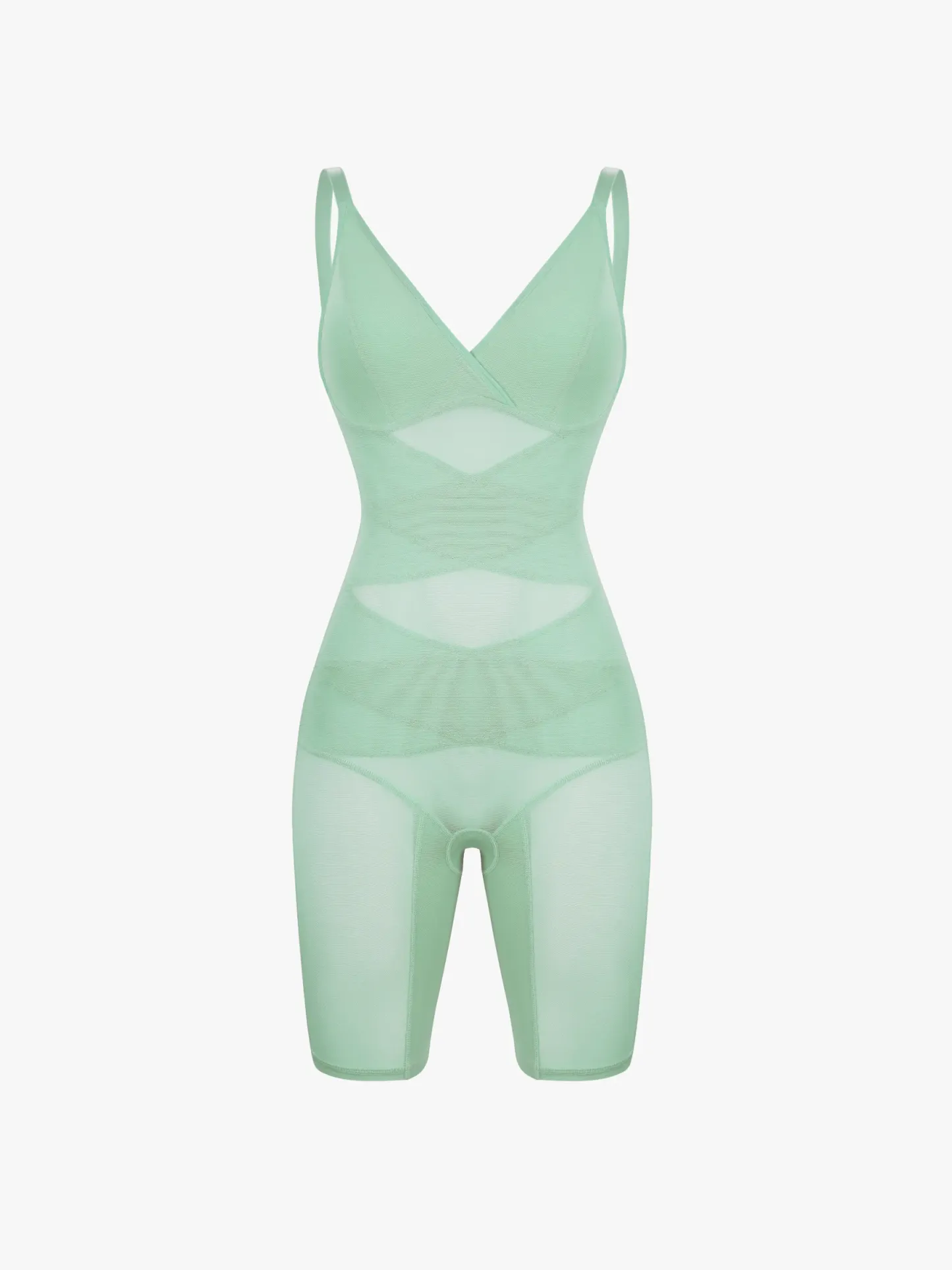 Mesh Tummy Control V-Neck Mid Thigh Bodysuit