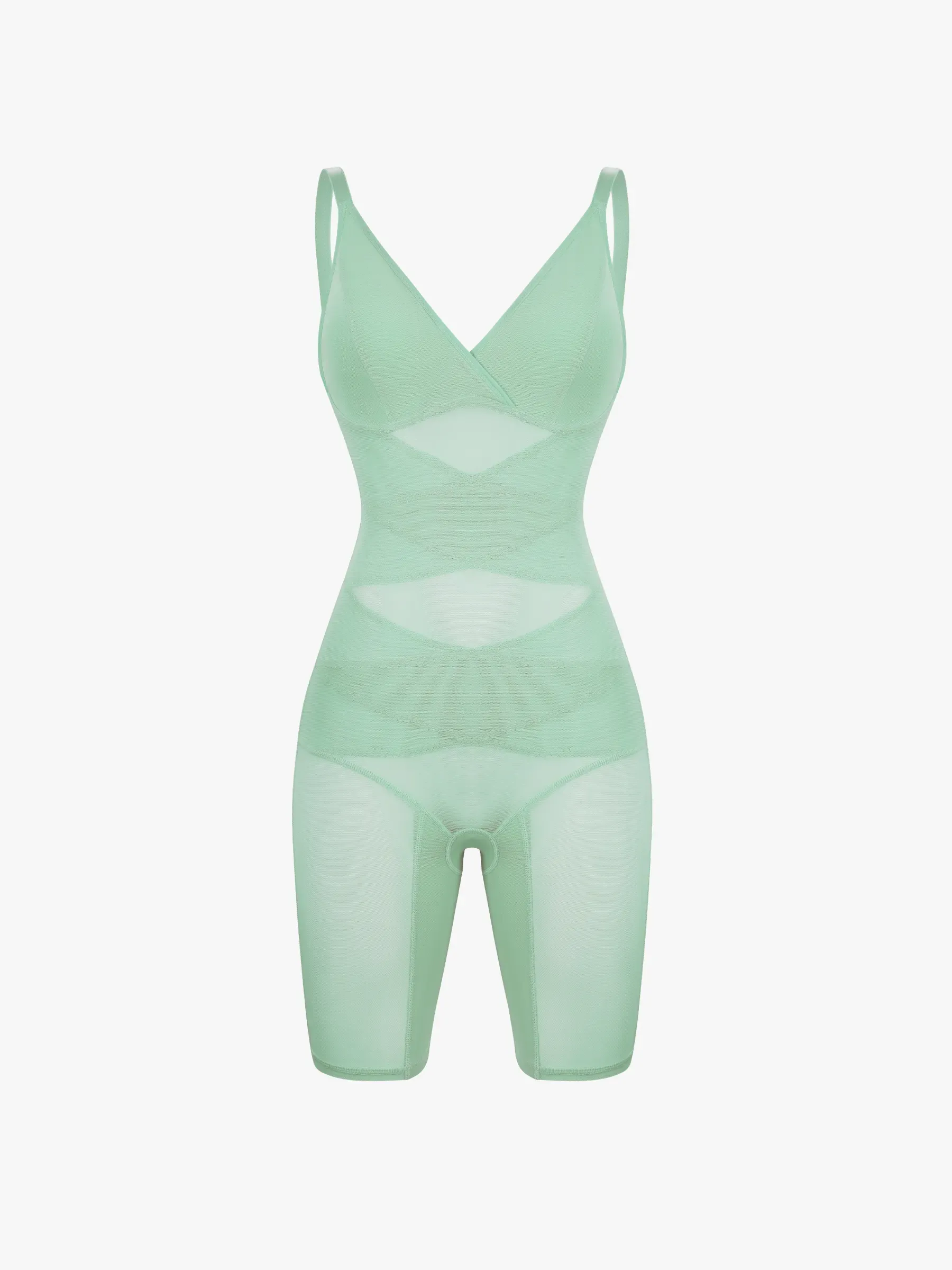 Mesh Tummy Control V-Neck Mid Thigh Bodysuit