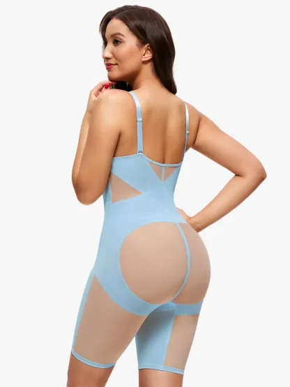 Mesh Tummy Control V-Neck Mid Thigh Bodysuit