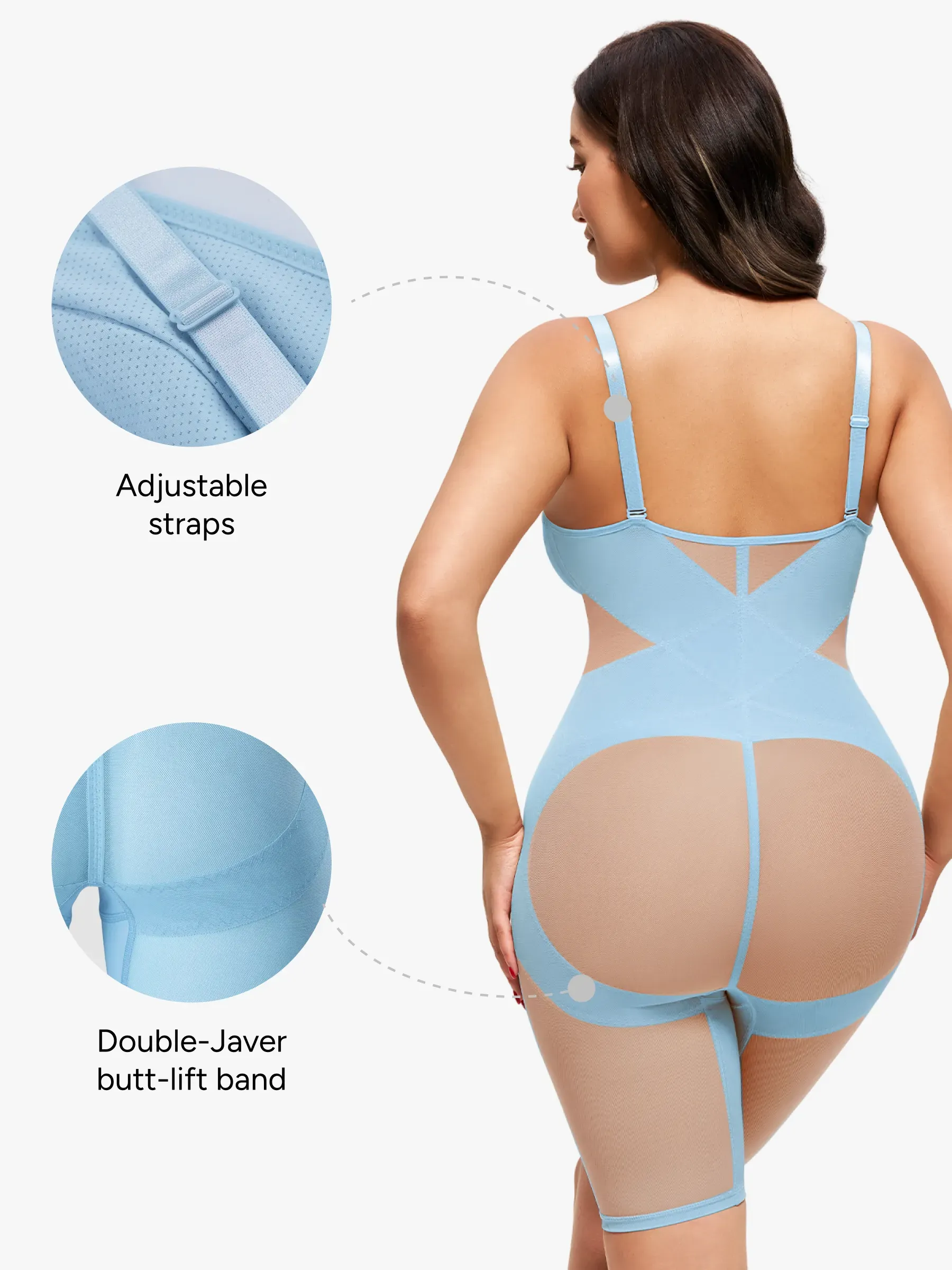 Mesh Tummy Control V-Neck Mid Thigh Bodysuit