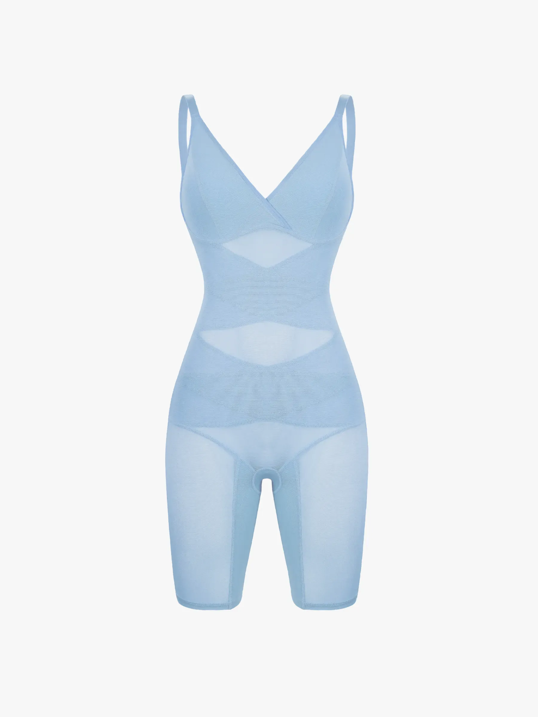 Mesh Tummy Control V-Neck Mid Thigh Bodysuit