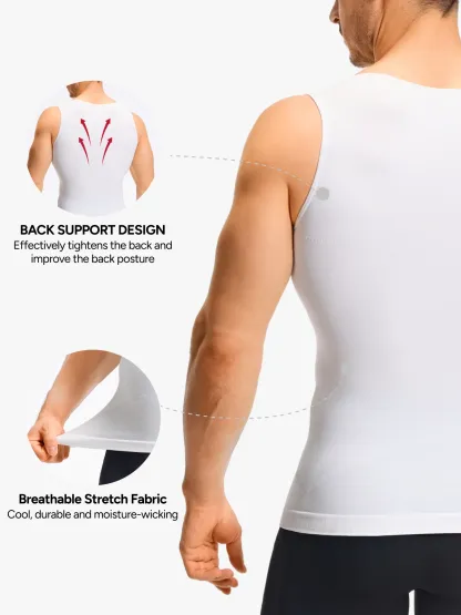 Seamless Compression Tank Top Tummy Control Workout Undershirt For Men