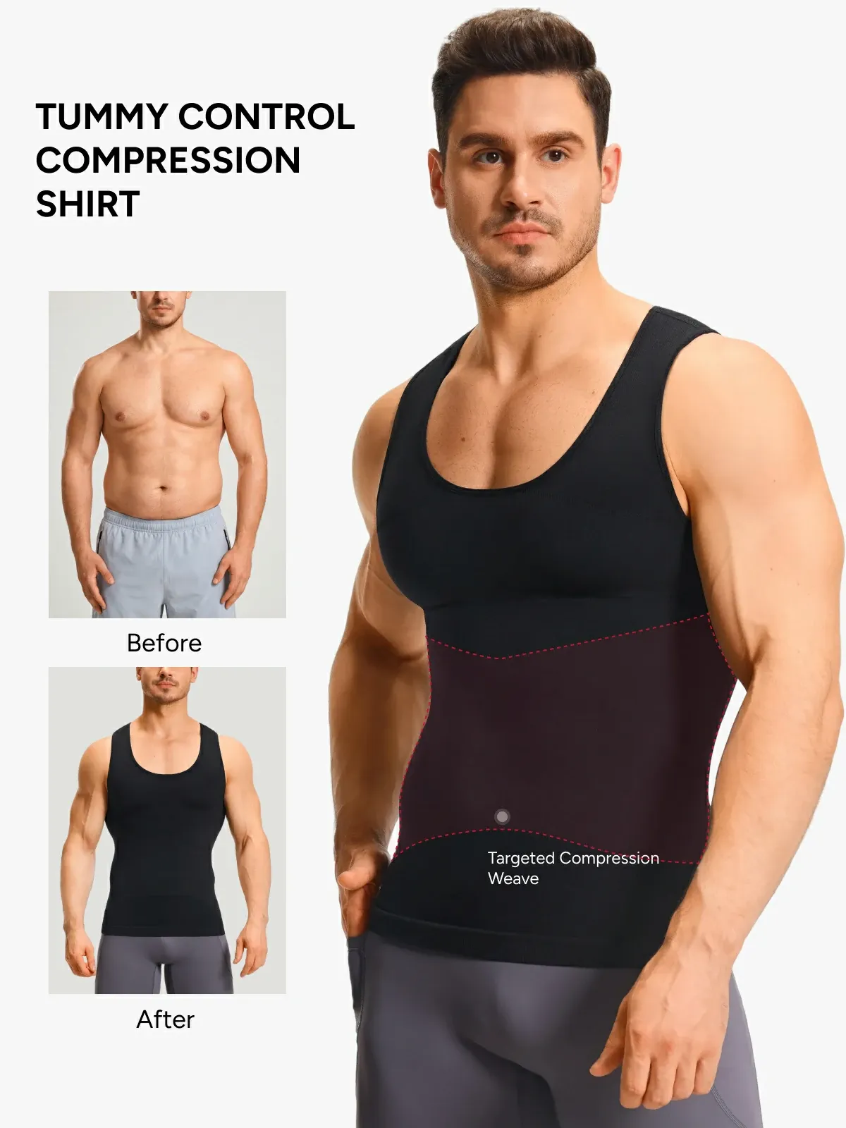 Seamless Compression Tank Top Tummy Control Workout Undershirt For Men