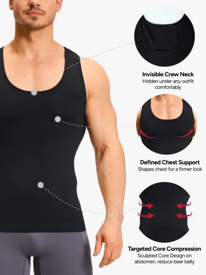 Seamless Compression Tank Top Tummy Control Workout Undershirt For Men