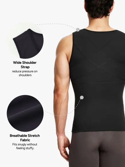 Zipper Frim Compression Vest Slimming Workout Tank Top Body Shaping For Men