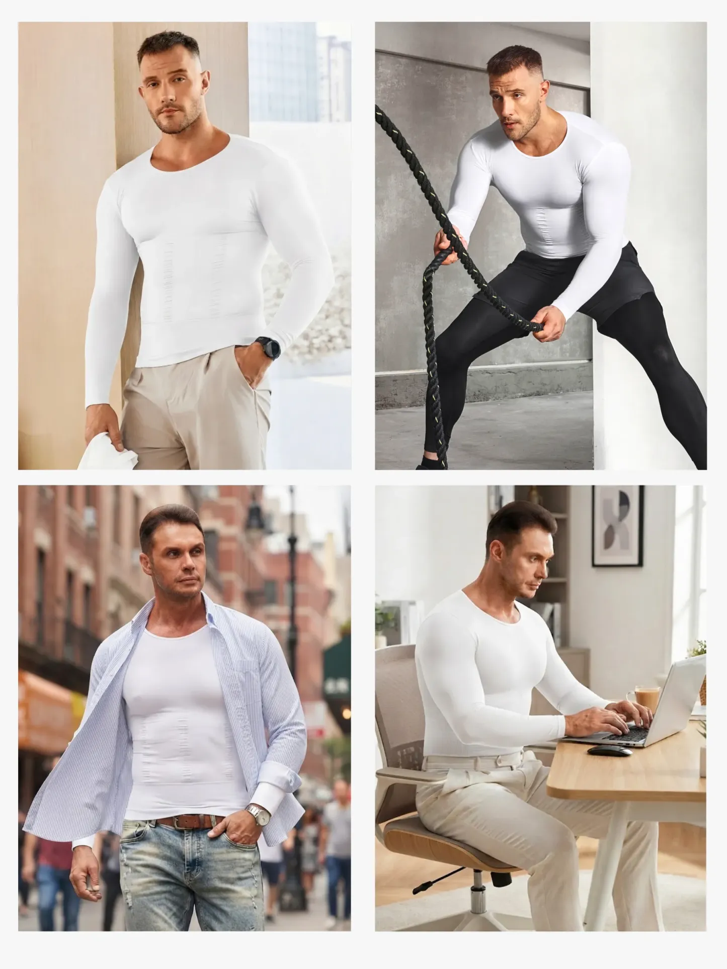 Seamless Compression Shirt Long Sleeve Slimming Undershirt For Men