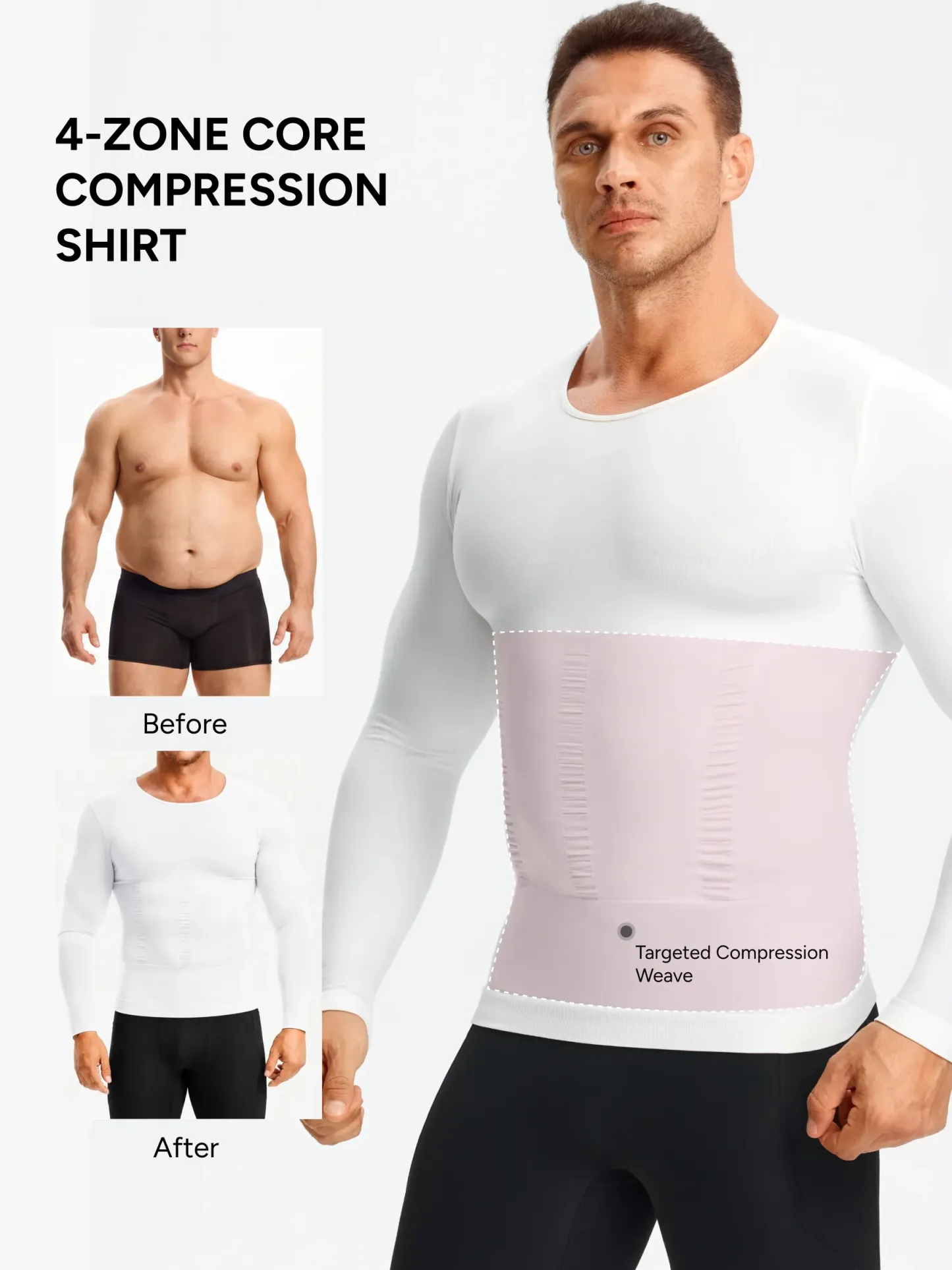 Seamless Compression Shirt Long Sleeve Slimming Undershirt For Men