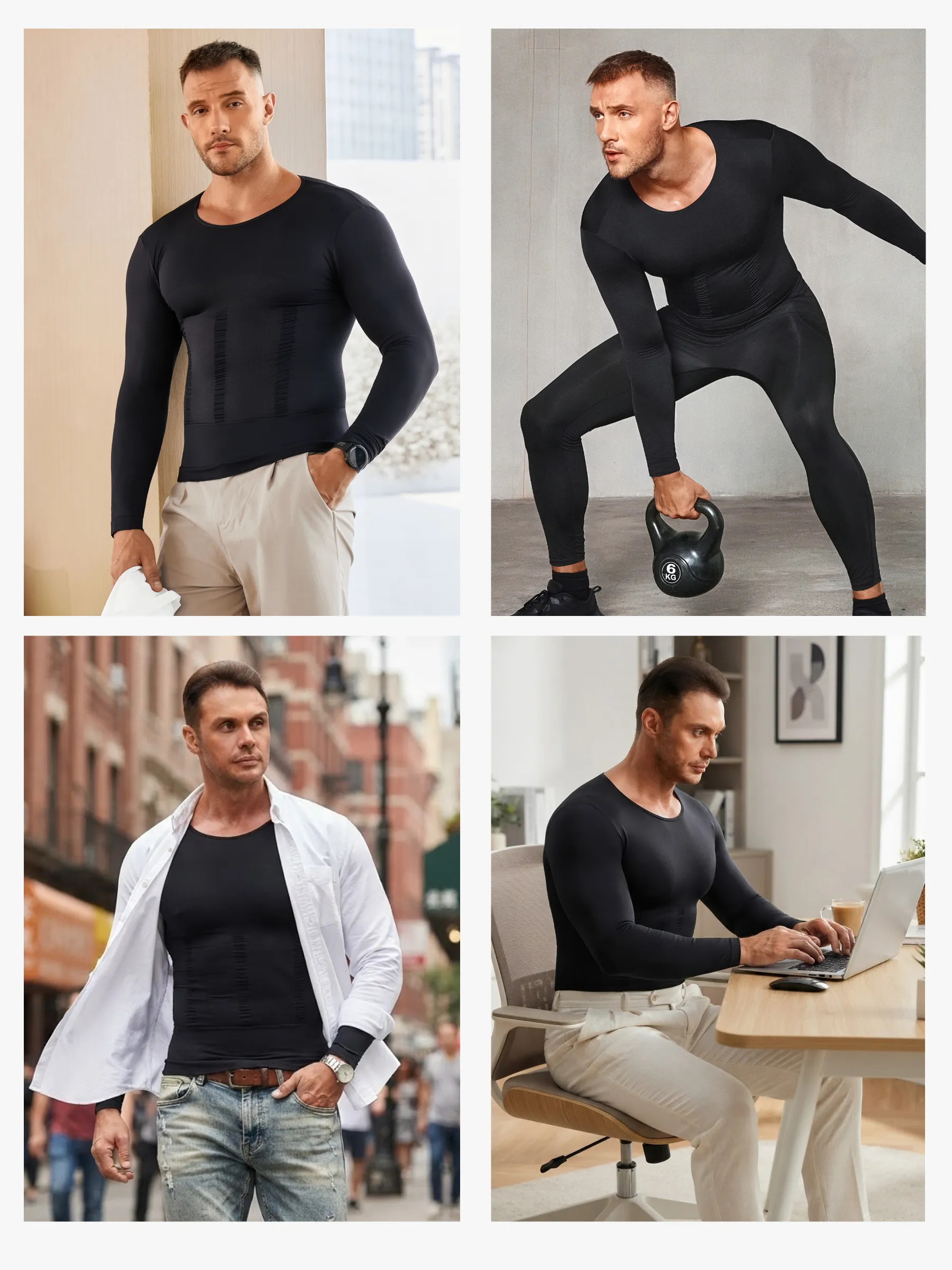 Seamless Compression Shirt Long Sleeve Slimming Undershirt For Men
