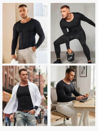 Seamless Compression Shirt Long Sleeve Slimming Undershirt For Men