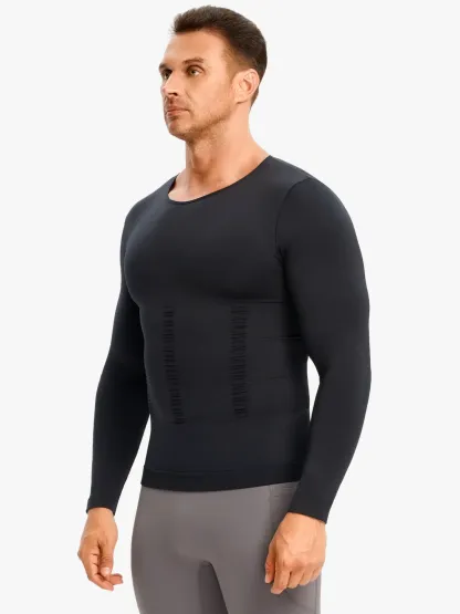 Seamless Compression Shirt Long Sleeve Slimming Undershirt For Men