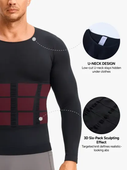 Seamless Compression Shirt Long Sleeve Slimming Undershirt For Men