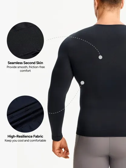 Seamless Compression Shirt Long Sleeve Slimming Undershirt For Men