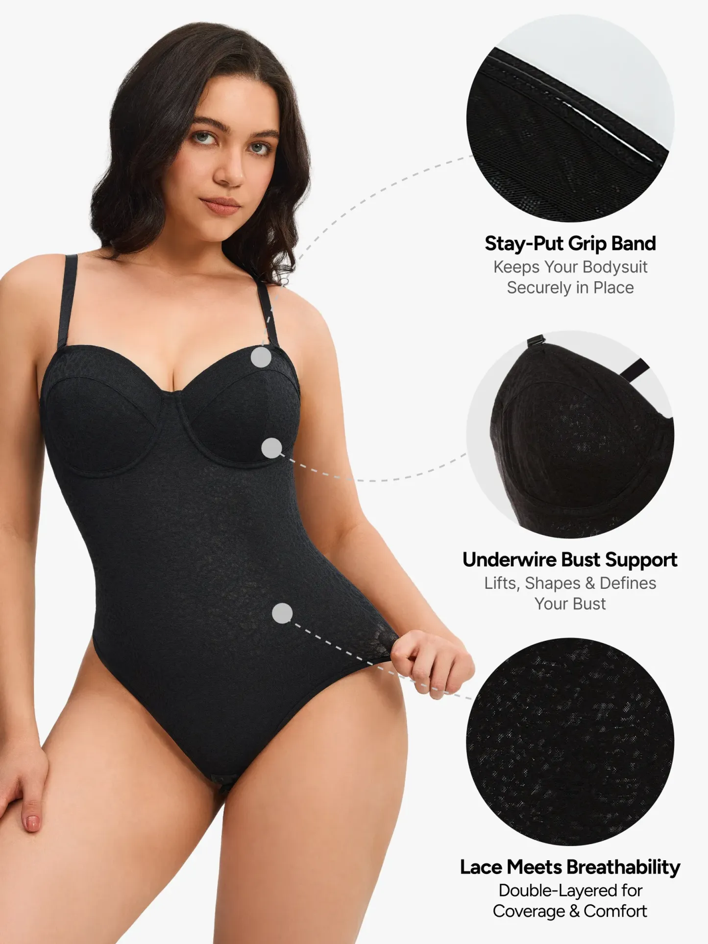 Women Sexy Lace Underwire Strapless Thong Bodysuit