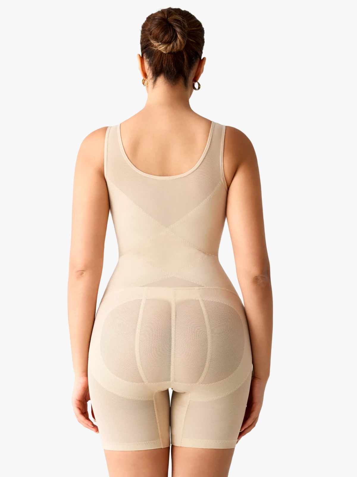 Women Mesh Mid-Thigh Bodysuit Double Smoothing Tank Body Shaper