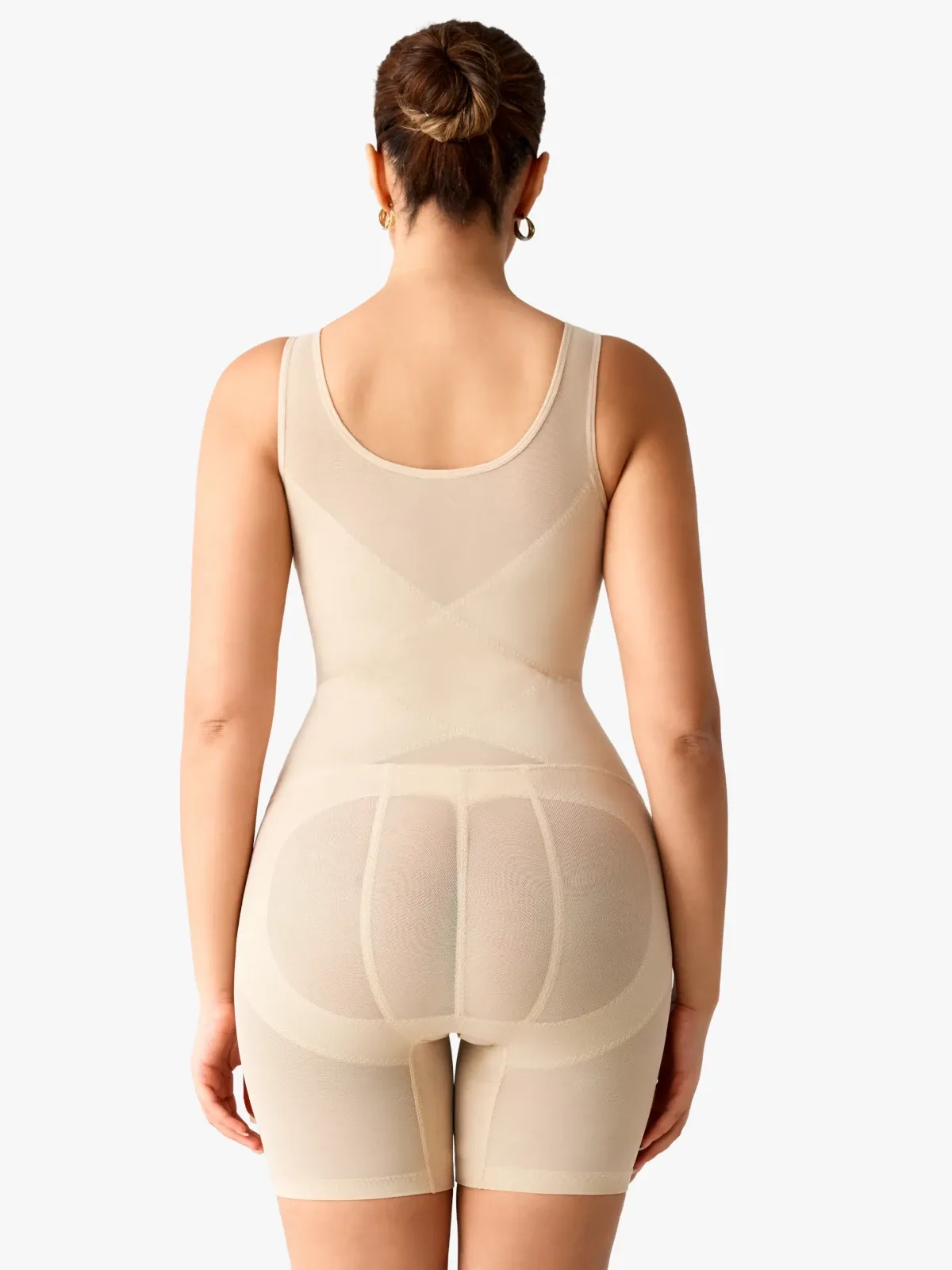 Women Mesh Mid-Thigh Bodysuit Double Smoothing Tank Body Shaper