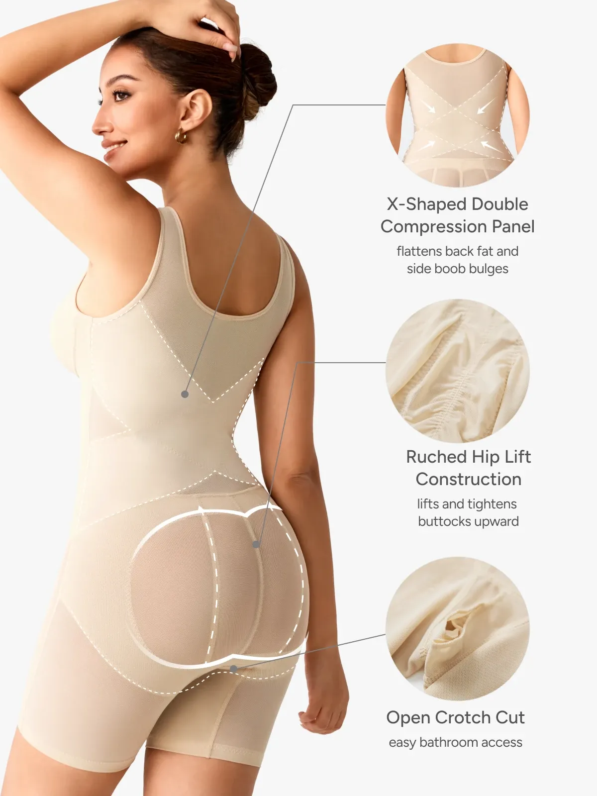 Women Mesh Mid-Thigh Bodysuit Double Smoothing Tank Body Shaper