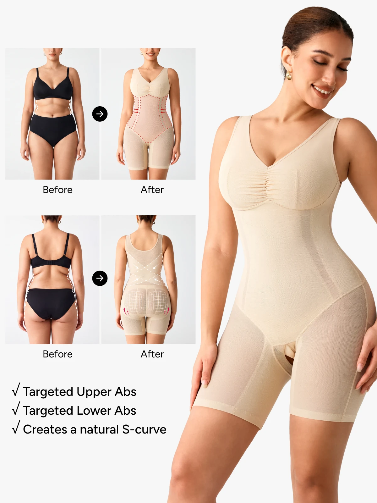Women Mesh Mid-Thigh Bodysuit Double Smoothing Tank Body Shaper