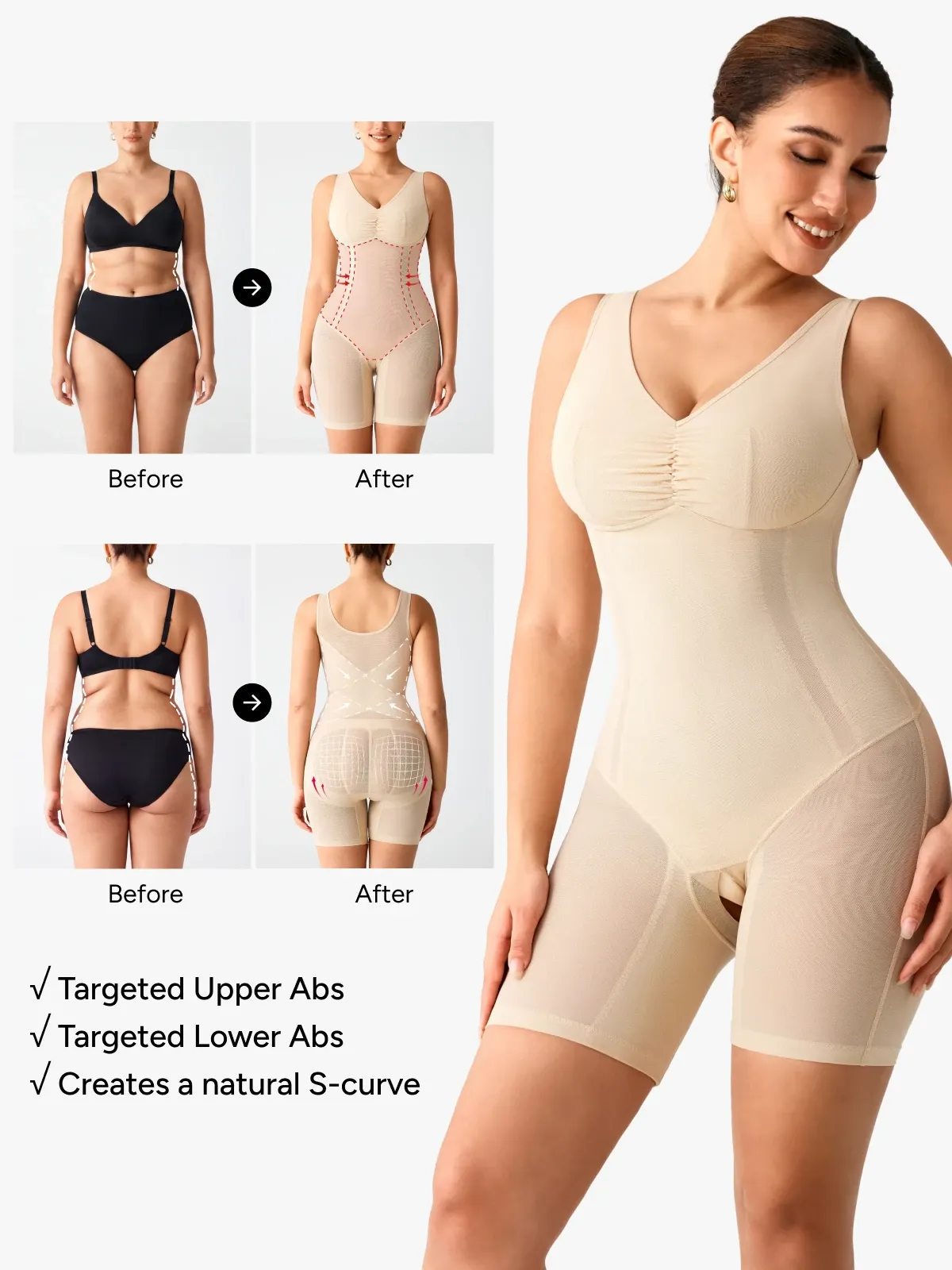 Women Mesh Mid-Thigh Bodysuit Double Smoothing Tank Body Shaper