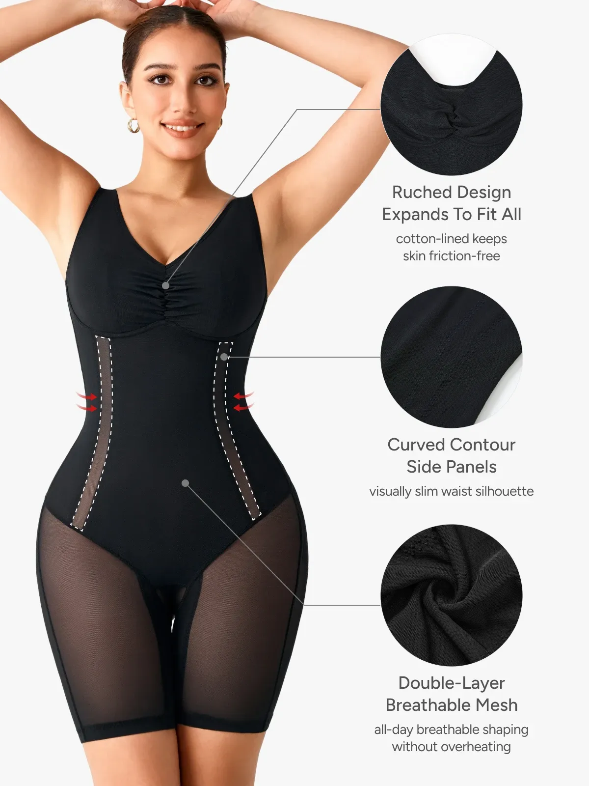Women Mesh Mid-Thigh Bodysuit Double Smoothing Tank Body Shaper