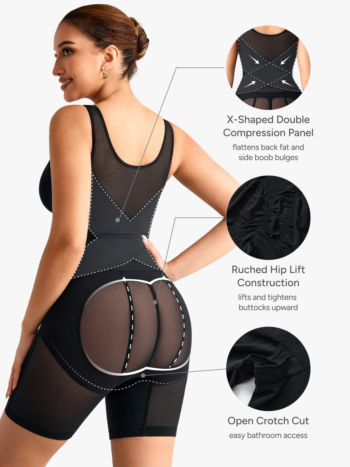 Women Mesh Mid-Thigh Bodysuit Double Smoothing Tank Body Shaper