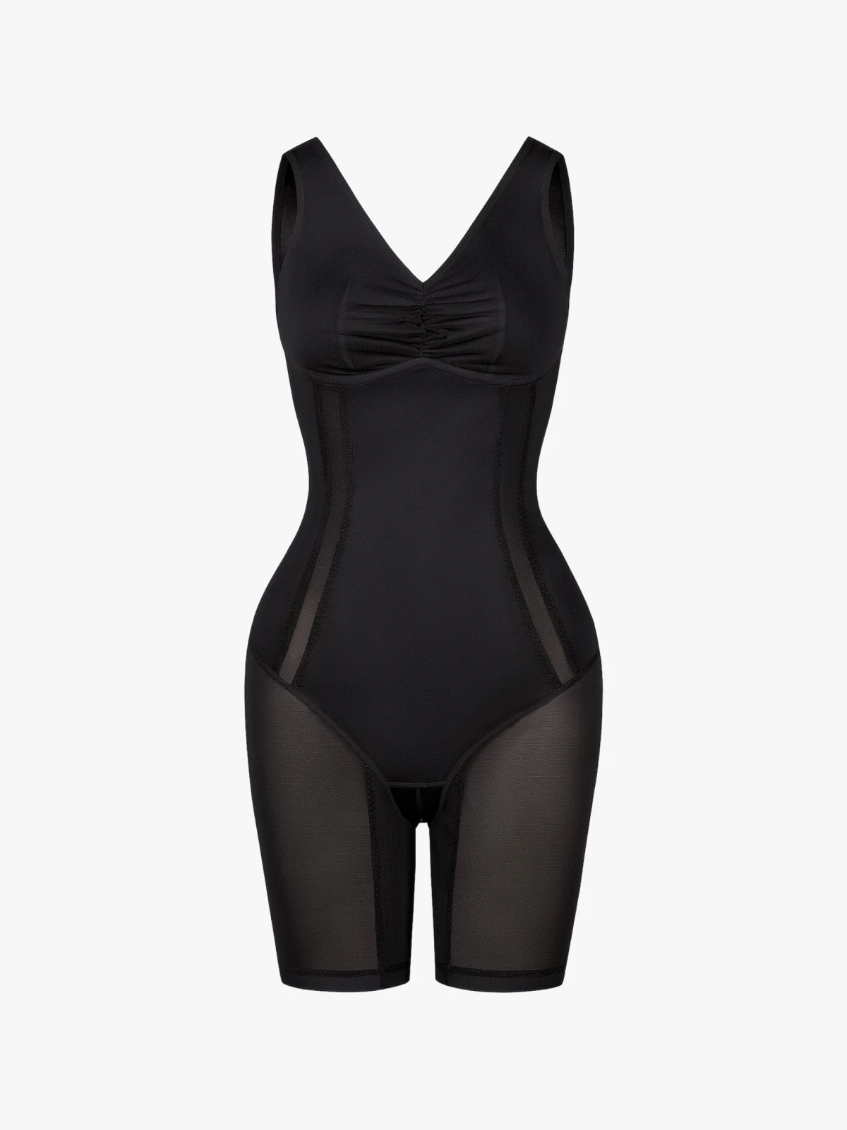 Women Mesh Mid-Thigh Bodysuit Double Smoothing Tank Body Shaper
