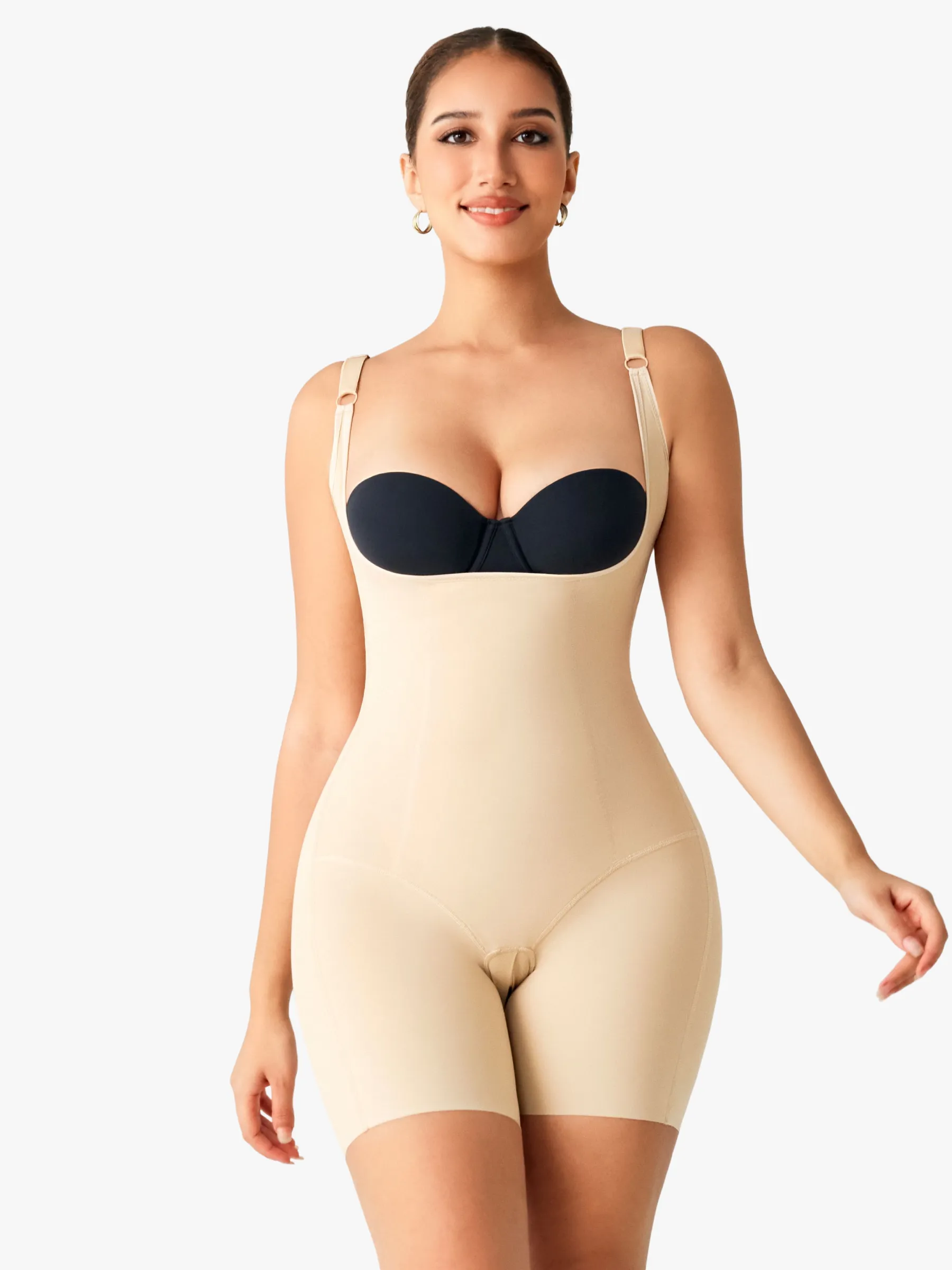 Women Post Surgery Compression Open Bust Mid-Thigh Bodysuit